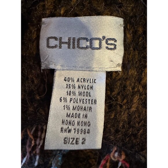 Chico's Sweater Women Large Brown‎ Ribbon Chunky Knit Cowl Neck Fuzzy Cozy - Picture 7 of 8